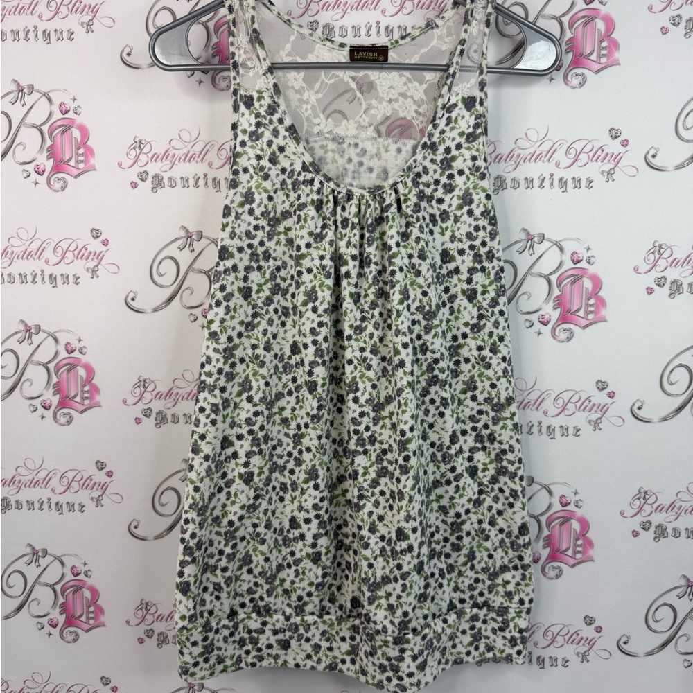 Lavish maternity tank top flowers lace Lacie White green Floral Tank Top